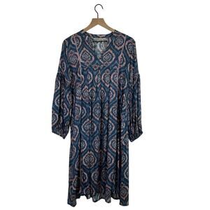 World Market Boho Paisley Dress Sz S / M Blue Flowy Cottagecore Romantic Peasant